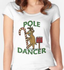 Funny Christmas Dancer Reindeer North Pole Pun Women's Fitted Scoop T-Shirt