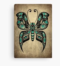 Teal Blue and Black Haida Spirit Butterfly Canvas Print
