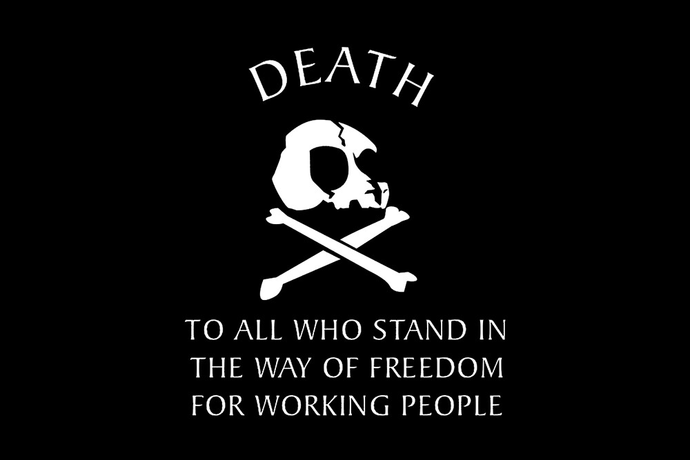 Death To All Those Who Stand In The Way Of The Working People English Translation Of Flag Of The Ukrainian Black Army Of The The Free Territory 1917 1921 By Dru1138 Redbubble