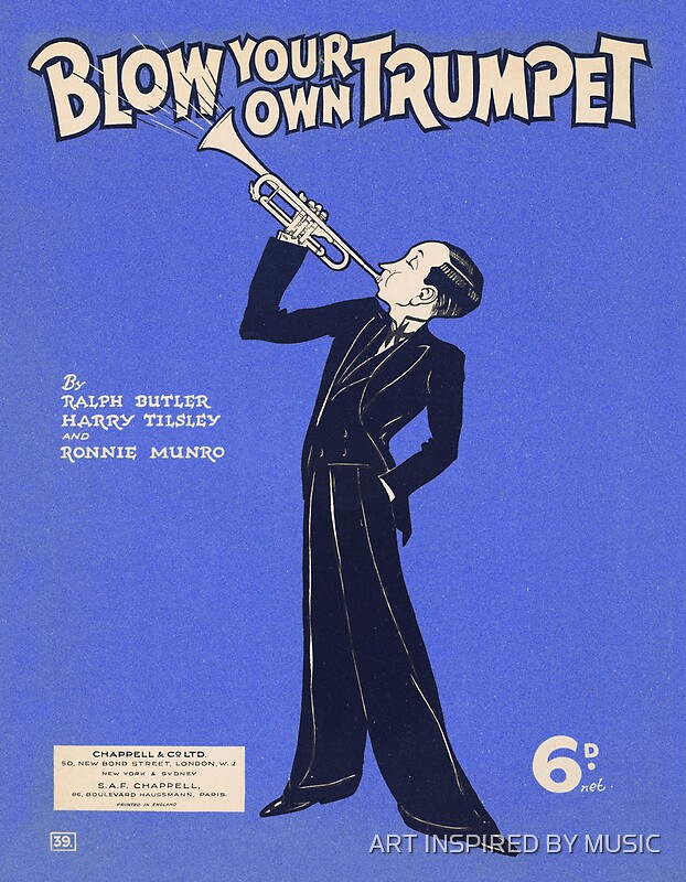 "BLOW YOUR OWN TRUMPET (vintage illustration)" by ART INSPIRED BY MUSIC