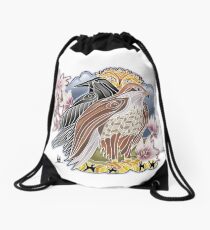 lady hawk and crow Drawstring Bag