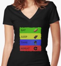 ARK Survival evolved - EAT SLEEP TAME REPEAT Women's Fitted V-Neck T-Shirt