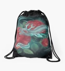 Ghost eel and roses Drawstring Bag