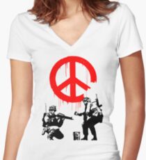 Banksy - Soldiers Painting Peace (CND Soldiers) Women's Fitted V-Neck T-Shirt