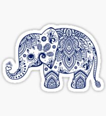 Blue Floral Elephant Illustration Sticker