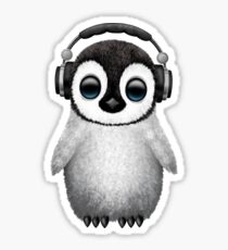 Cute Baby Penguin Dj Wearing Headphones Sticker
