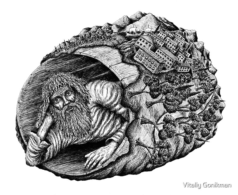 "Diogenes surreal pen ink black and white drawing" by ...