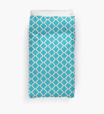 Elegant Turquoise Blue Quatrefoil Pattern Duvet Cover