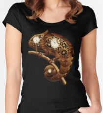 Steampunk Chamäleon Vintage-Stil Tailliertes Rundhals-Shirt