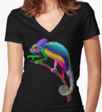 Chameleon Fantasy Rainbow Colors Women's Fitted V-Neck T-Shirt