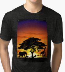 Wild Animals on African Savanna Sunset Tri-blend T-Shirt