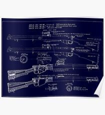 303 Lee Enfield Rifle Blueprint (Dark blue) Poster