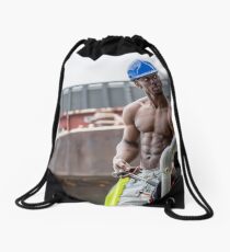 Workman at Low Tide on the Thames River with Frank Drawstring Bag