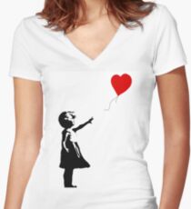 Girl with Balloons Women's Fitted V-Neck T-Shirt