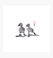 print of original painting Japanese sumi-e "Two duckling friends" Photographic Print