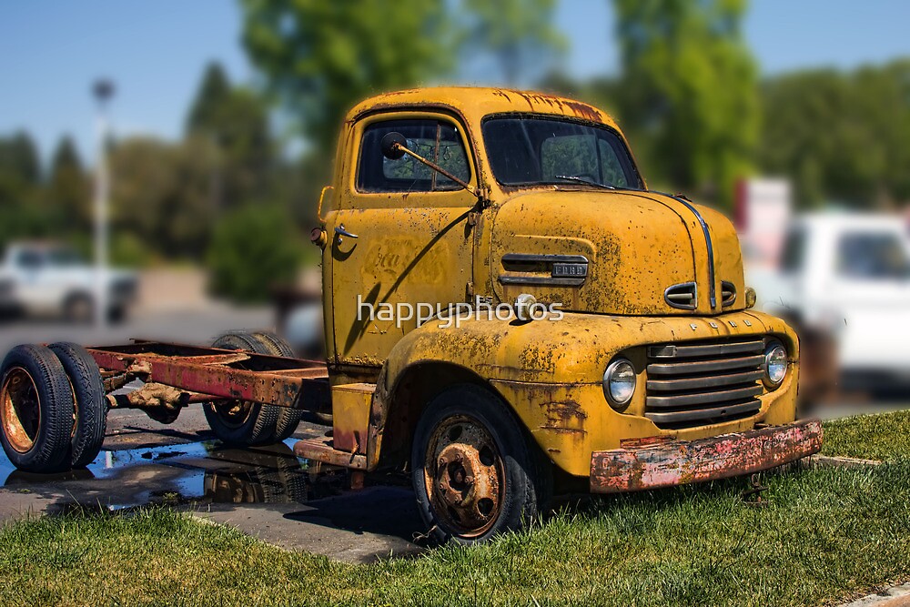 "Old antique yellow truck" by happyphotos Redbubble