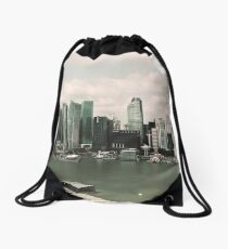 Singapore skyline as viewed from the Marina Bay Sands Hotel Drawstring Bag