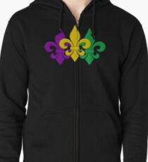 Mardi Gras Fleur-de-Lis Pattern Zipped Hoodie