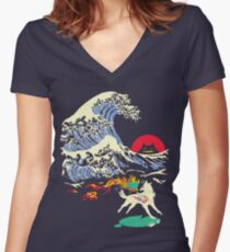 The Great Wave off Oni Island Women's Fitted V-Neck T-Shirt