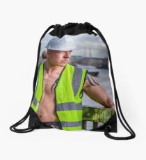 Working the walkways of the Thames in London with Ash Drawstring Bag