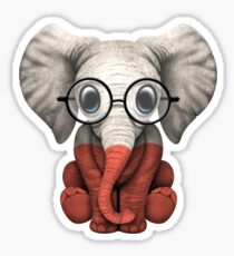 Baby Elephant with Glasses and Polish Flag Sticker