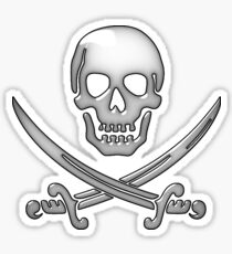 Glassy Pirate Skull & Sword Crossbones Sticker