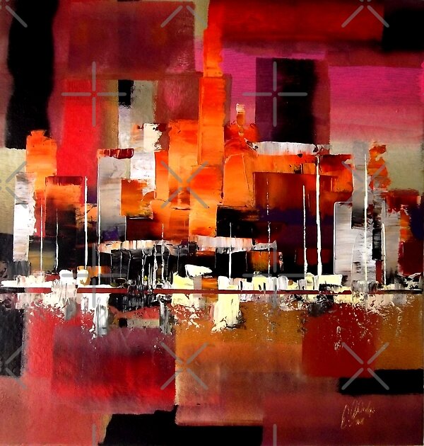 "2723 Abstract City Harbour Skyline painting" by Eraclis Aristidou