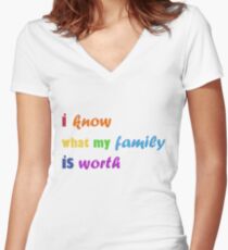 i know what my family is worth - rainbow Women's Fitted V-Neck T-Shirt