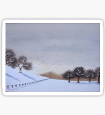 Rural snow scene landscape art for christmas Sticker