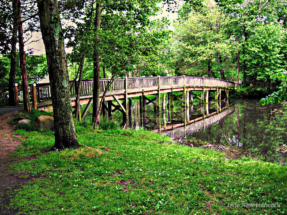 "Packanack Lake Footbridge to the Island in Springtime" by Jane Neill