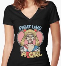 Sailor Moon- Fight Like a Girl Women's Fitted V-Neck T-Shirt