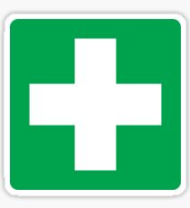 First aid symbol stickers, white cross on green background Sticker