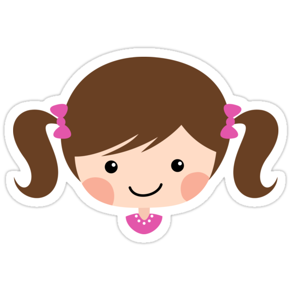 "Cute cartoon girl with brown hair in pigtails sticker" Stickers by
