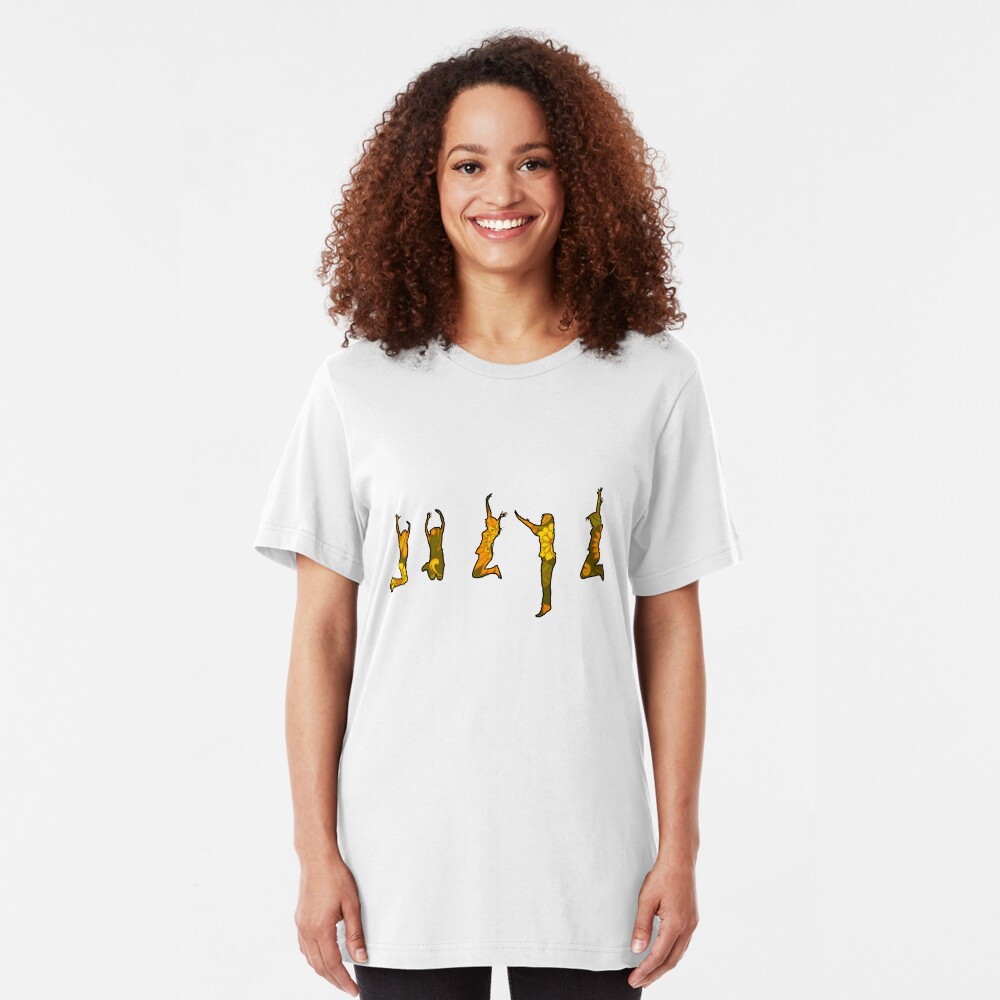 Jumping Floral Silhouettes Slim Fit T-Shirt