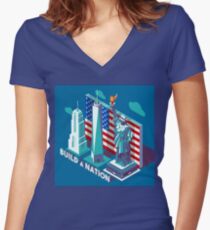 NYC Monuments Landmarks Isometric Women's Fitted V-Neck T-Shirt