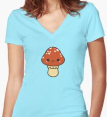 Kawaii red toadstool Women's Fitted V-Neck T-Shirt