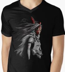 Mononoke Wolf Anime Tra Digitale Malerei T-Shirt mit V-Ausschnitt für Männer