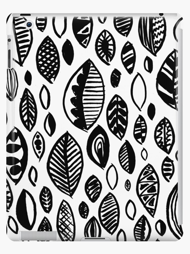 Hand Drawn Leaf Pattern Nature Inspired Handmade Drawing Painting Leaves Black And White Ipad Case Skin By Emporiumjulium Redbubble