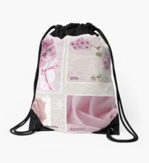 Pansies, Roses And Phlox Photo Collage Drawstring Bag