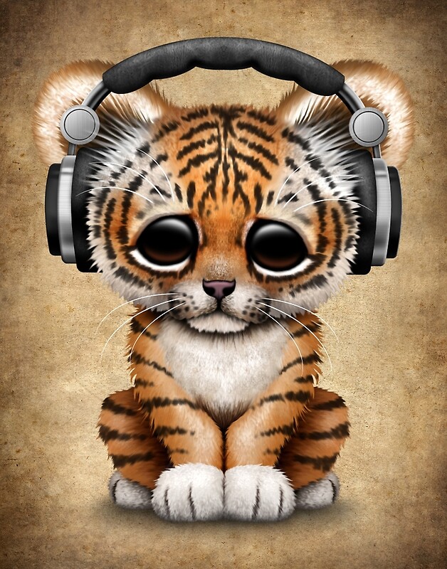 "Cute Tiger Cub Dj Wearing Headphones " Art Prints by jeff bartels