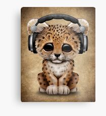 Cute Leopard Cub Dj Wearing Headphones Metal Print