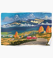 Vintage Reise Camper Land Landschaftsplakat Poster