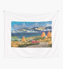 Vintage travel camper country landscape poster Wall Tapestry