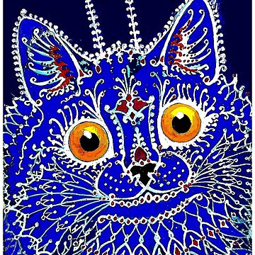 Louis Wain Psychedelic Red & Green Pet Cat Painting Fine Art Real Canvas  Print