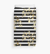 Faux Goldfarbe Splatter auf Black & White Stripes Bettbezug