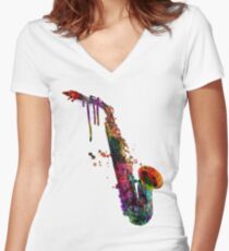Saxophon Shirt mit V-Ausschnitt
