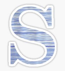 Letter S Blue Watercolor Stripes Monogram Initial Sticker