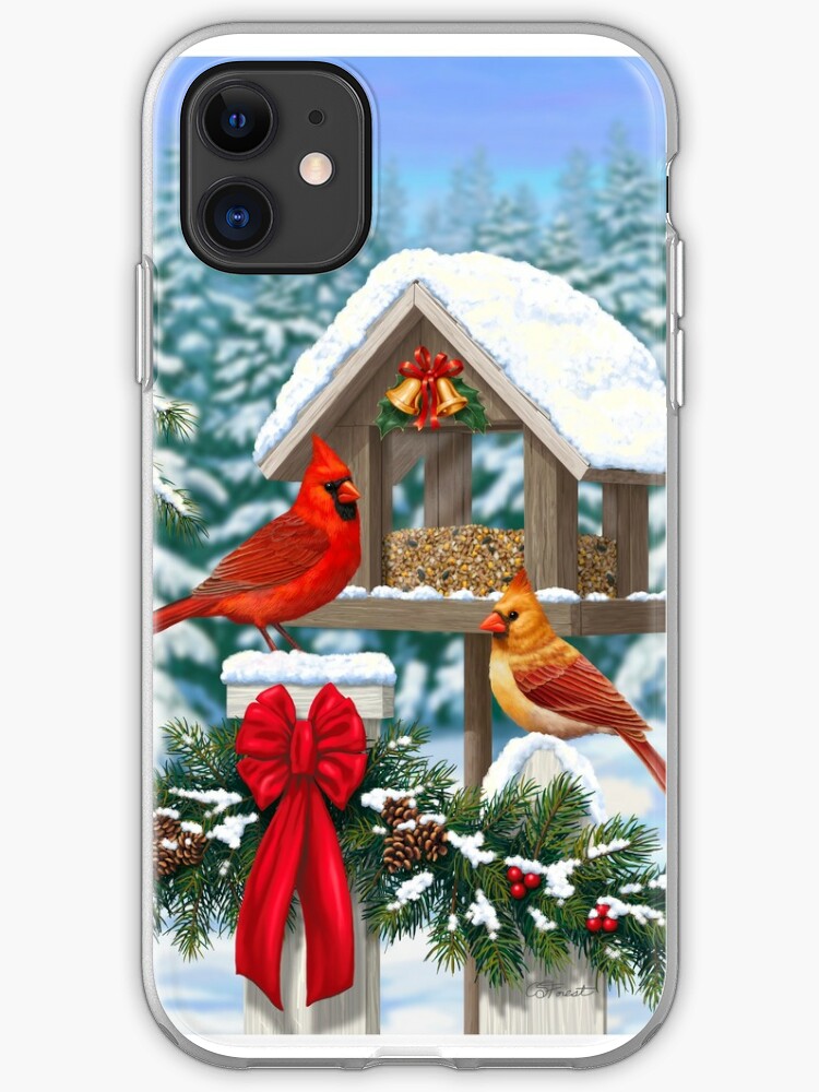 Cardinal Birds And Christmas Bird Feeder Iphone Case Cover By