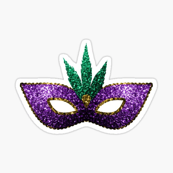 Mardi Gras Mask Purple Green Gold Sparkles Sticker