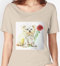 Maltese puppy with poppy Women's Relaxed Fit T-Shirt